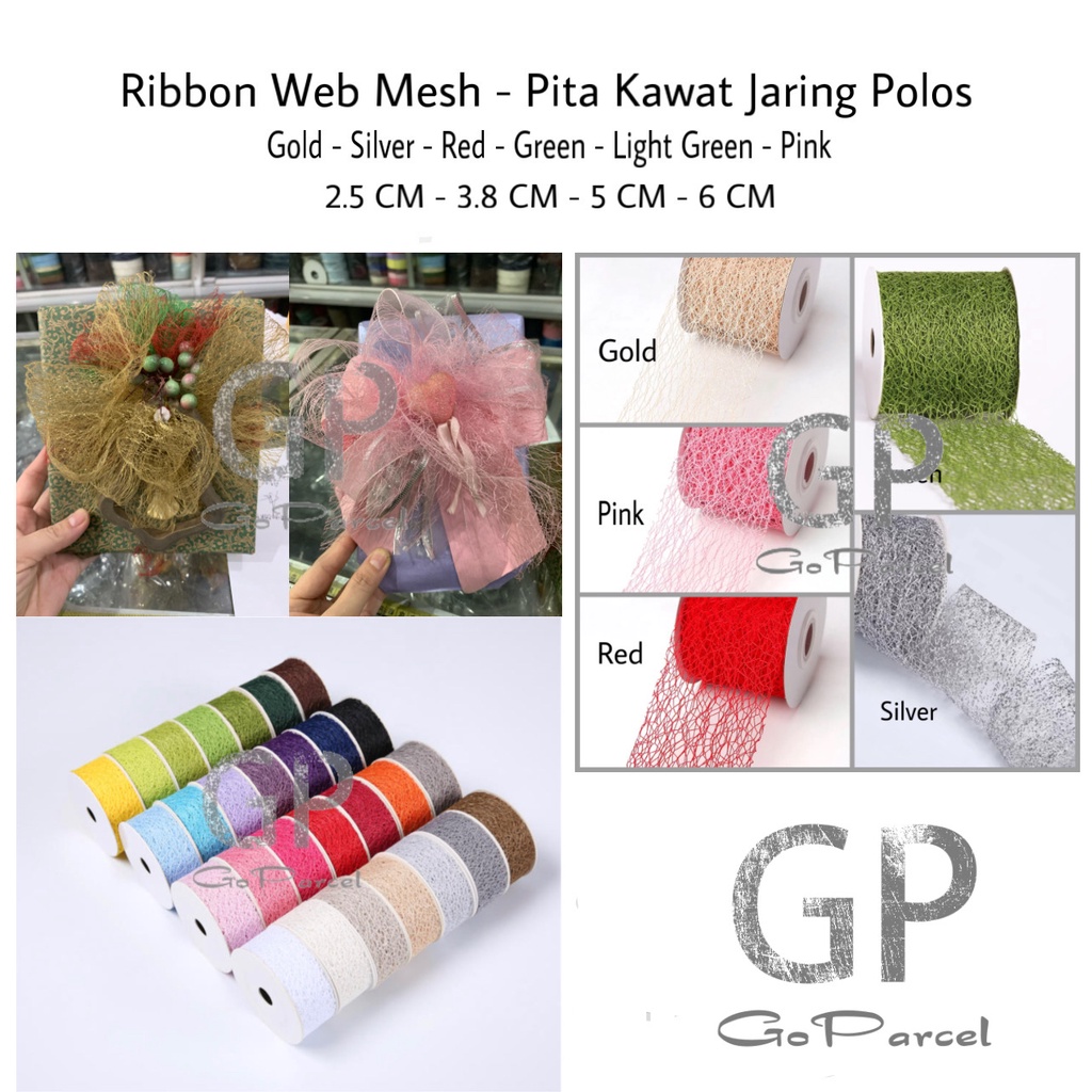 ( Meter ) PITA JARING KAWAT - PITA KADO 3.8CM 5CM 6CM / PITA NATAL / PITA SOUVENIR / HIASAN NATAL - CHRISTMAS WEB NET RIBBON