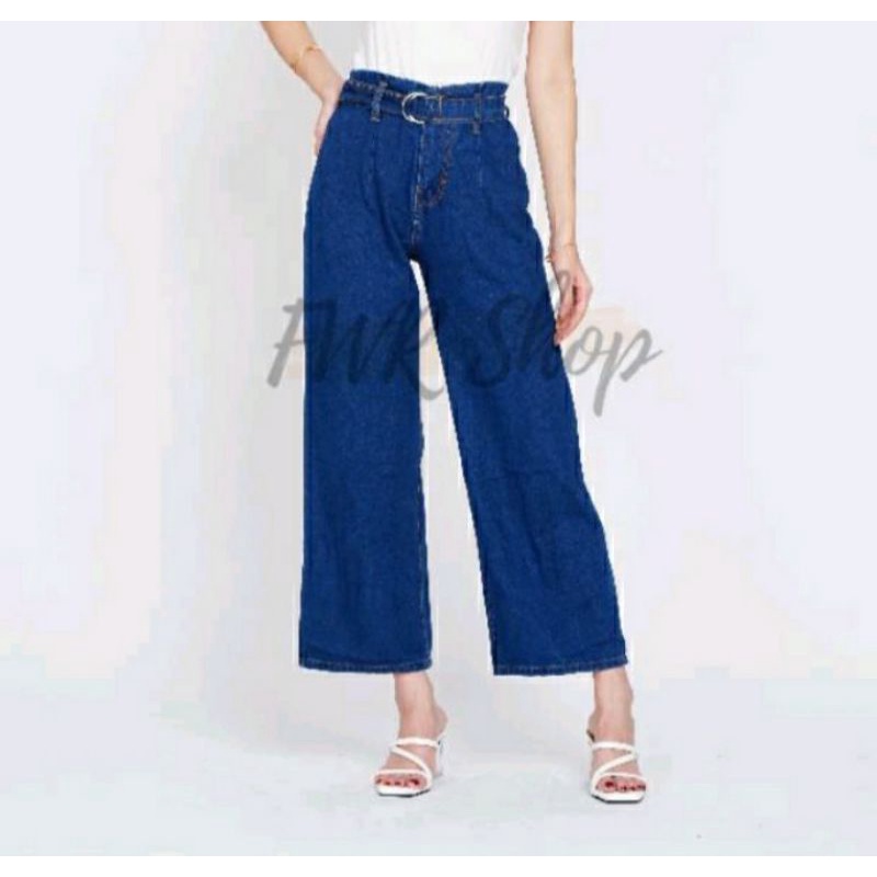 Celana jeans kulot wanita +Belt size 27-30