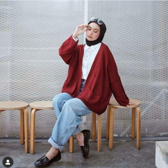 cardigan rajut locy-cardy oversize-Maron