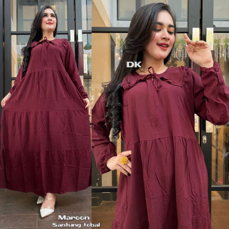 GAMIS SUSUN RAYON POLOS TERMURAH BUSUI || GAMIS KERAH RUFFLE SYARI RAYON PREMIUM TWILL BUSUI | GAMIS HOMEY DRESS KERAH