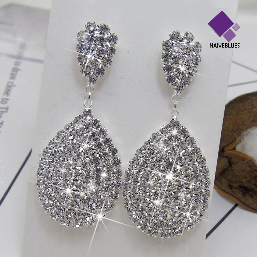 Anting Stud Berlian Imitasi Model Waterdrop Menjuntai Untuk Wanita