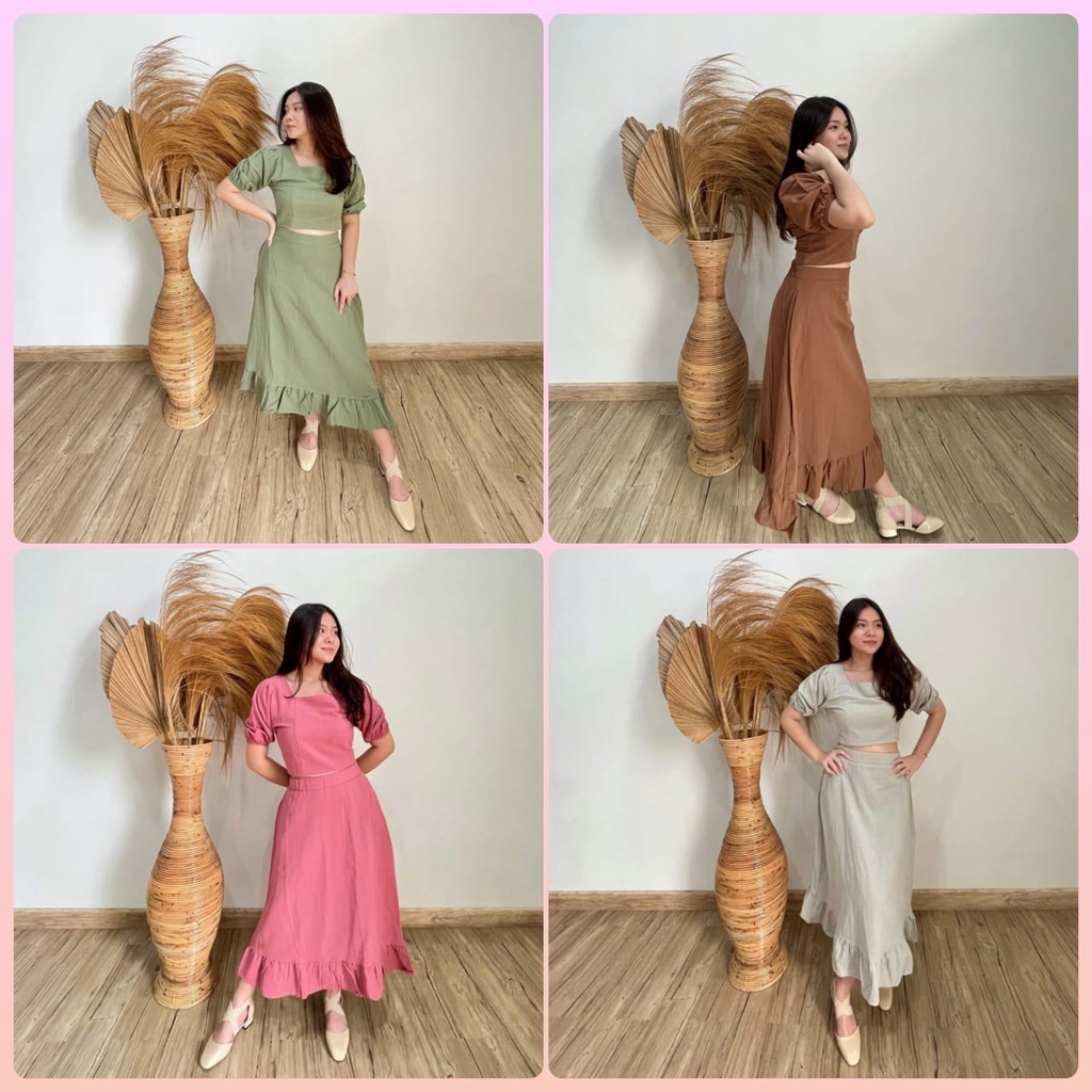 FASHION WANITA PREMIUM TERLARIS SET REIKO CROP TOP DAN SKIRT LINEN REALPIC DAN VIDEO REAL