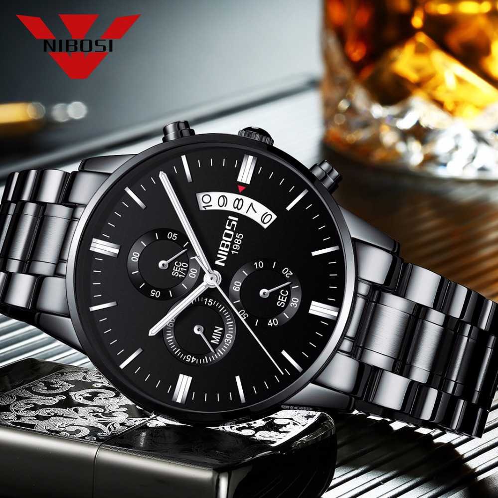 NIBOSI Jam Tangan Kasual Pria JT 85 Wristwatch Cowok Stainless Steel Keren Cowo Kekinian Waterproof