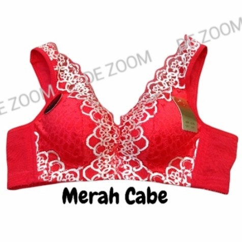 TERLARIS Bra Tally 848 Tanpa Kawat Busa Tebal kait 4 - Merah Cabe, 36C