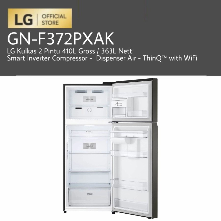 LG GN-F372PXAK / GNF372PXAK Kulkas 2 Pintu 410L - Dispenser - ThinQ