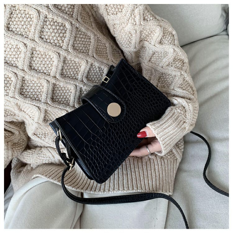 TAS SELEMPANG KECIL IMPORT KULIT CROCO MURAH BRANDED FASHION KOREA HITAM WANITA TA125B5 ZERZA BATAM