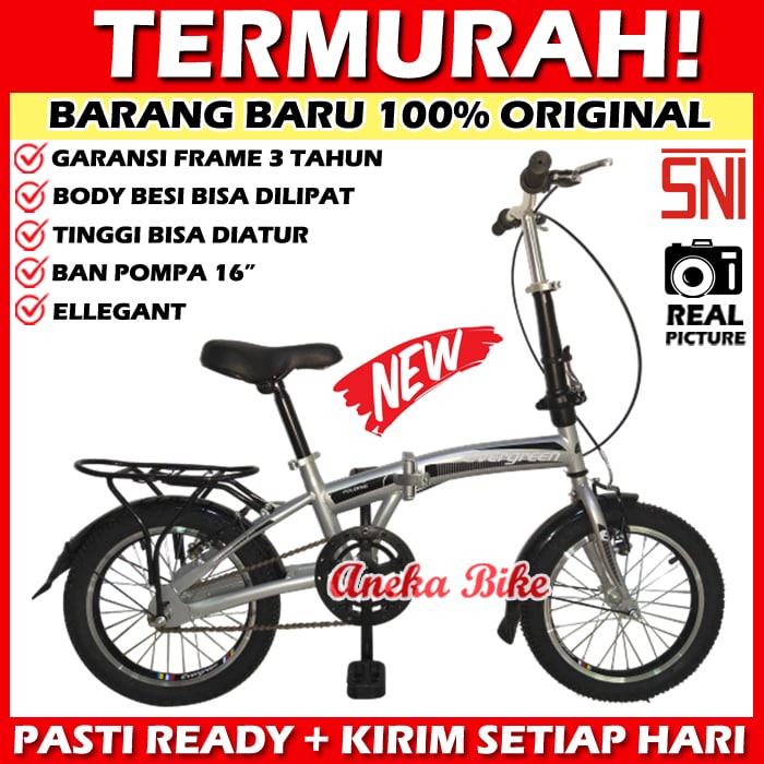 Sepeda Lipat Anak 16 inch Evergreen 6 Speed Murah-1 SPEED - SILVER