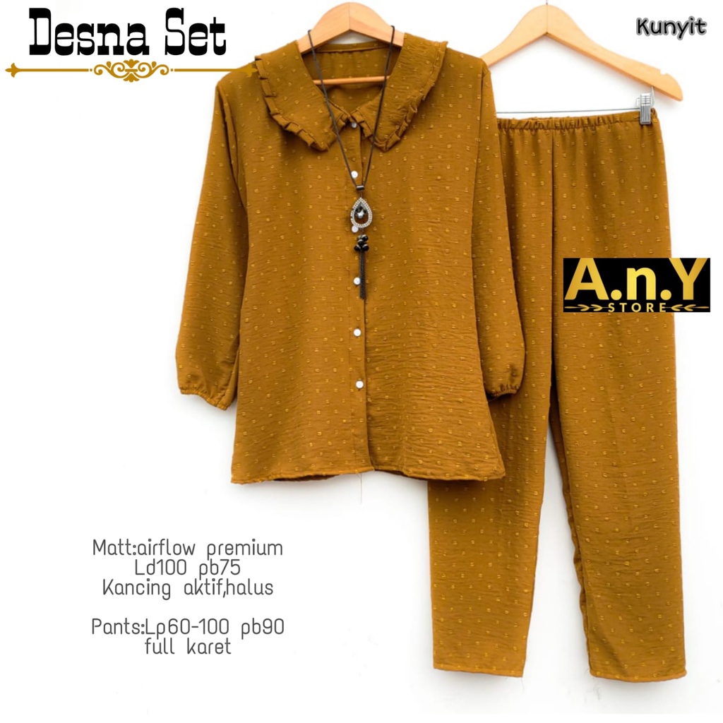 DESNA SET BY ANY - SET BAJU DAN CELANA WANITA-KUNYIT