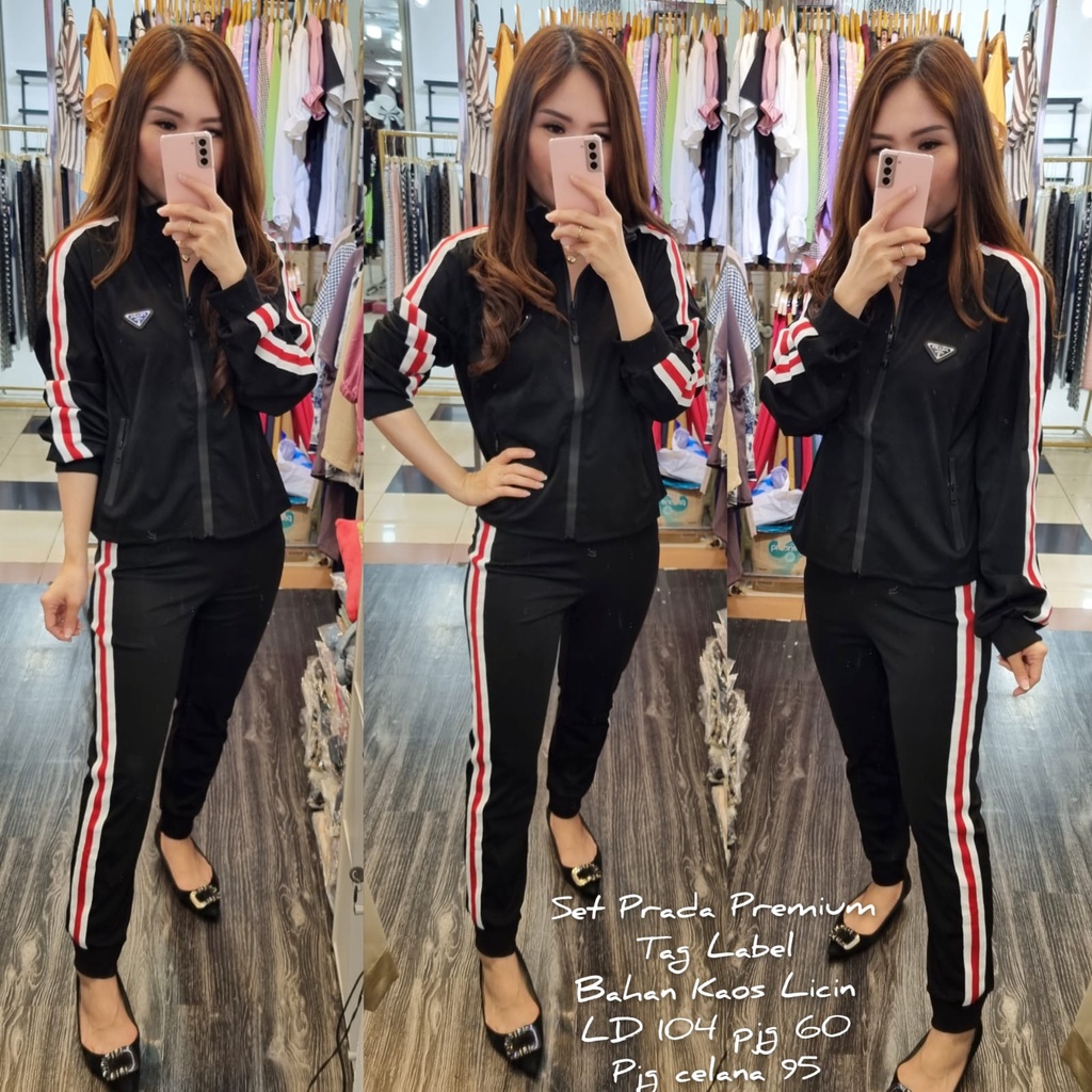 Setelan Jaket Celana Panjang Wanita Bahan Kaos Premium Import [Tag Label]