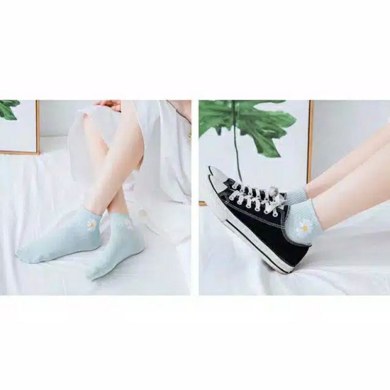 AZAHRA Kaos Kaki Ankle Motif Bunga Daisy Gaya Korea Untuk Kaos Kaki Wanita Motif