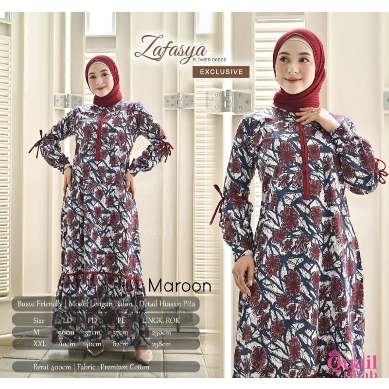 [ Original Quail 1kg=2pcs ] Zafasya Dress Katun Premium Gamis Quail Zafasya Quail Gamis Quail Murah