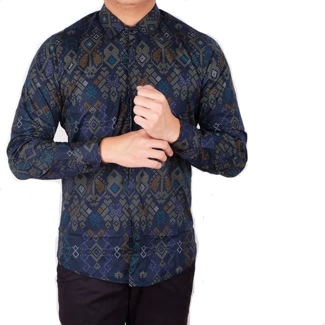 KBP-0566 kemeja lengan panjang pria batik songket tosca - Hijau Tosca- M