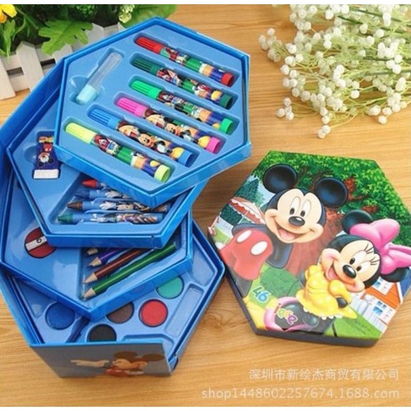 Mikusoo Crayon Set Isi 46 Pensil Warna Alat Lukis Mewarnai Spidol Cat Air Kartun Anak