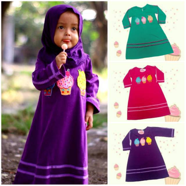 Gamis kaos anak usia 1-12 tahun bahan kaos soft carded