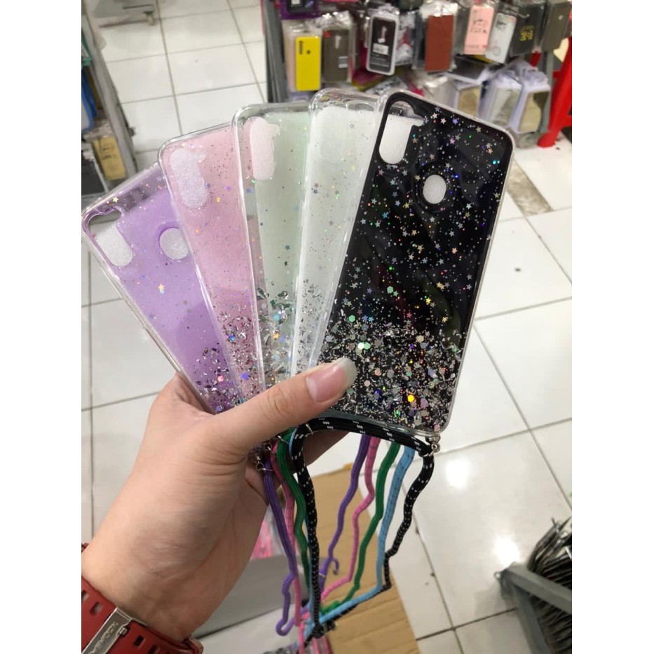 SAMSUNG A11/M11/A21S/M30S/M31/M21/A12/M20 CASE TALI GANTUNGAN NAGITA LANYARD GLITER CASE MAMA GIGI
