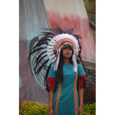 TOPI INDIAN - INDIAN HEADDRESS SMALL AYAM MONTE HITAM PUTIH