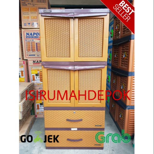 Lemari Plastik 4 Susun Pintu 2 Pintu 2 Laci Napolly CRS 144 2D Motif Anyaman Rotan