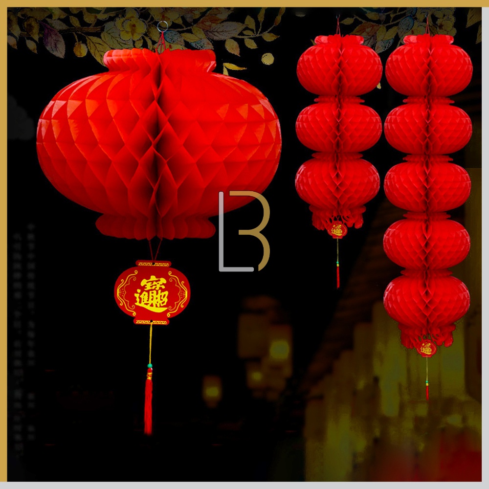 Lampion Kertas Plastik Benang Gantung Kecil Mini Susun Pelengkapan Dekorasi Hiasan Tanaman Pohon Sak