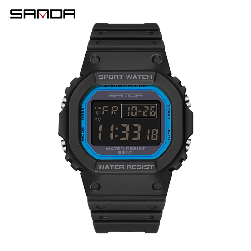 SANDA 2107 Jam Tangan Pria Wanita Digital Tali Rubber Shockproof Waterproof-Hitam Biru