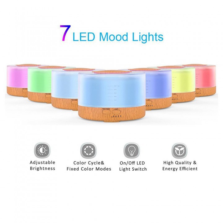 H04 -Essential Oil Aromatherapy Diffuser Ultrasonic Cool Mist Aroma Humidifier 7 Colors Mood - 500ml