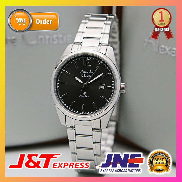 JAM TANGAN ALEXANDRE CHRISTIE WANITA CEWEK ALEXANDER CHRISTIE ORIGINAL AC 1012 SILVER BLACK RANTAI