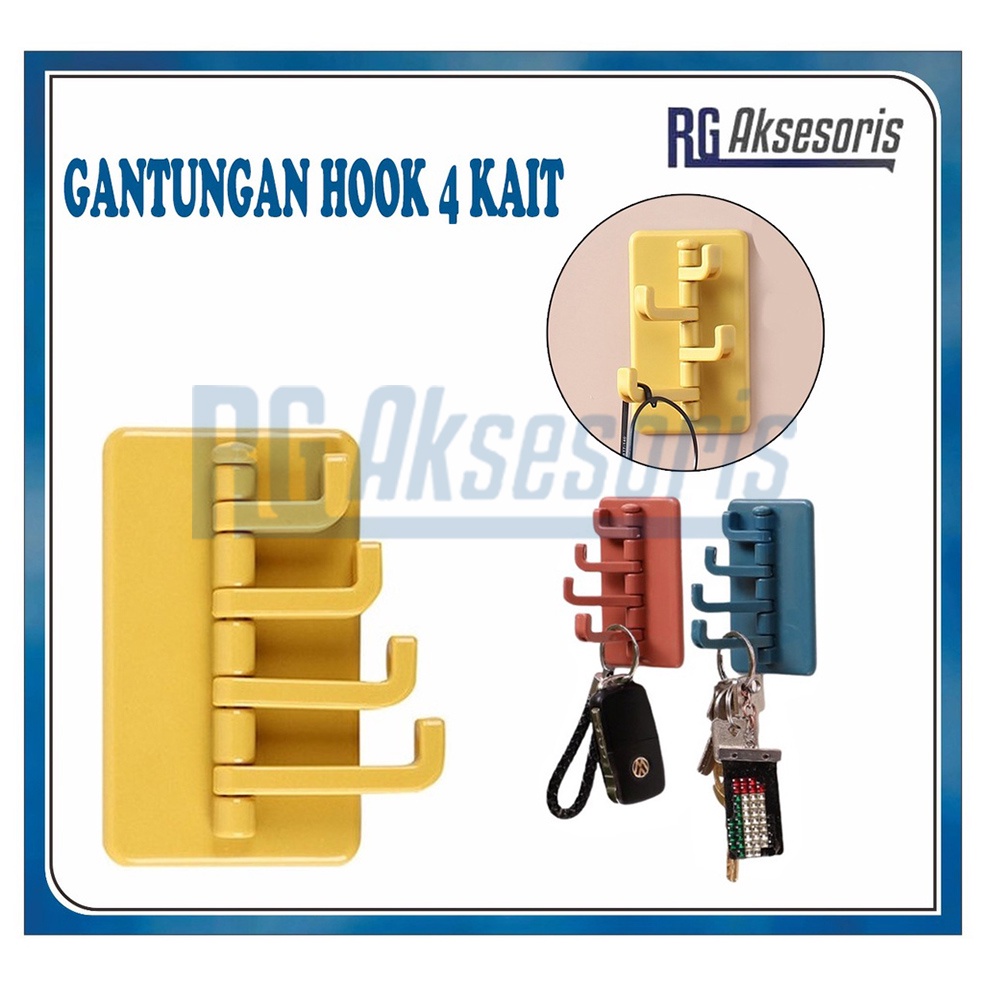 4 Kait  Gantungan Tempel Dinding Lipat / Gantungan Cantelan Hook Dinding Kamar Mandi / Gantungan Baju Tas Kunci Peralatan Dapur Ruang Tamu Serbaguna