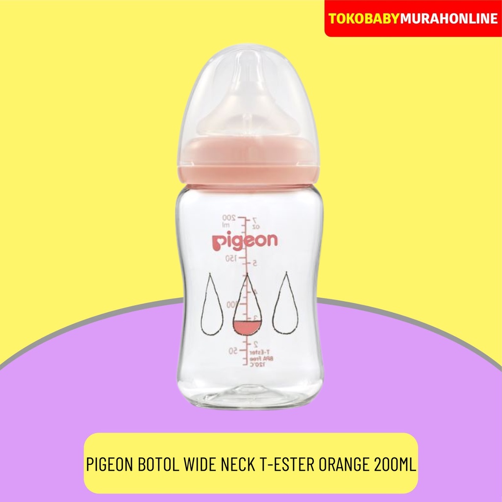 PIGEON Botol T-Ester Wide Neck 200ml Light Orange W/ P-Plus Nipple / BOTOL SUSU