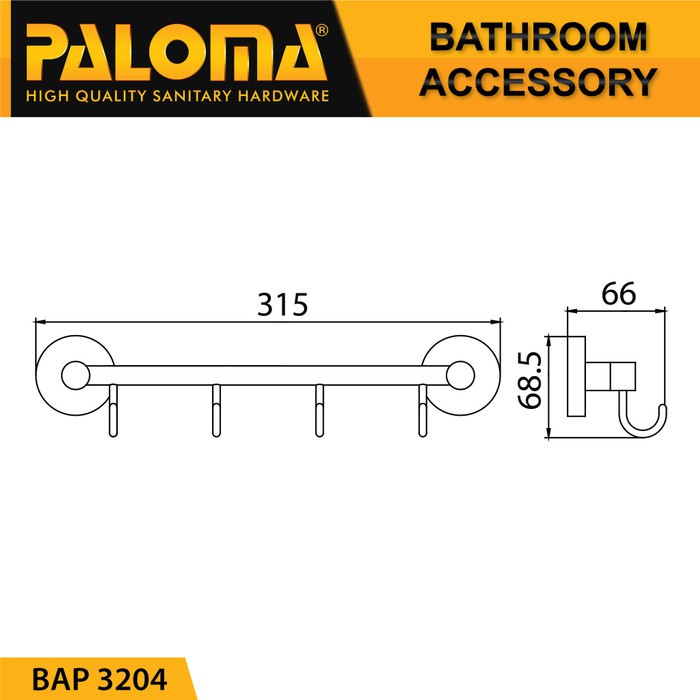 ALOMA BAP 3204 Kapstok Gantungan Baju Handuk Rak Hanger Mandi 4 Kait