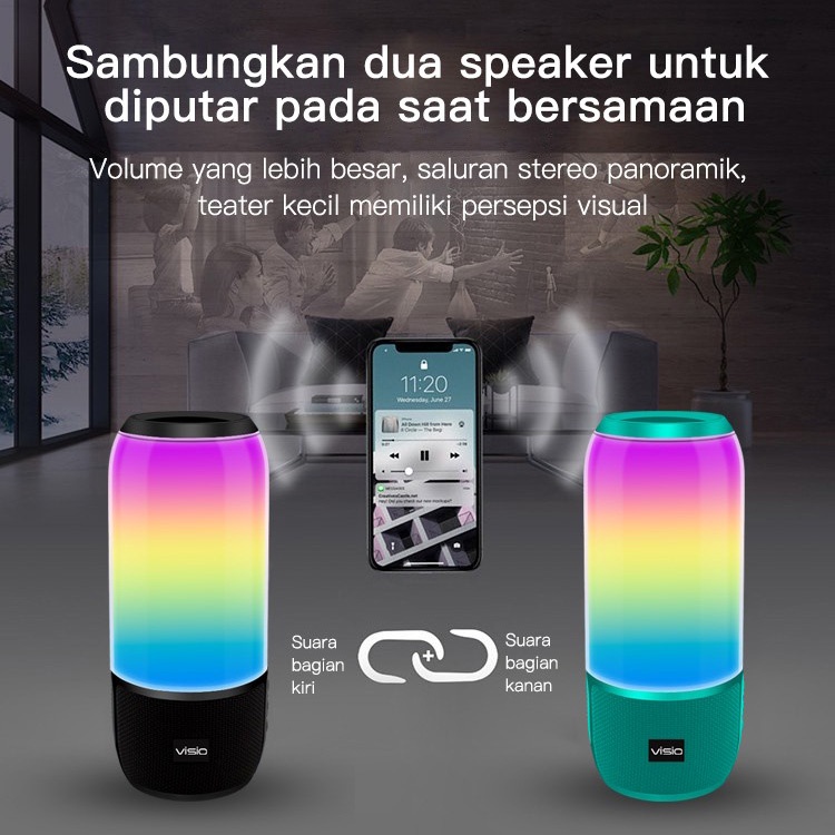 [COD]Visio BS05 1800 mah Bluetooth 5.0 Speaker AUX USB Memory Card by Strawberry RGB light