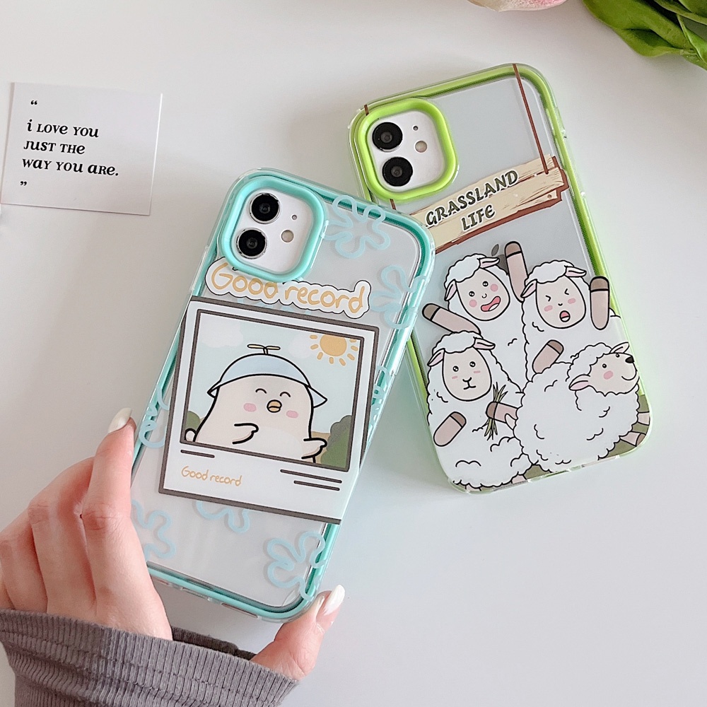 3 in 1 Soft Case TPU Motif Lukisan Domba &amp; Anak Ayam Cover iPhone 13 12 11 Pro Max X XS Max 7 8 6 6S Plus XR