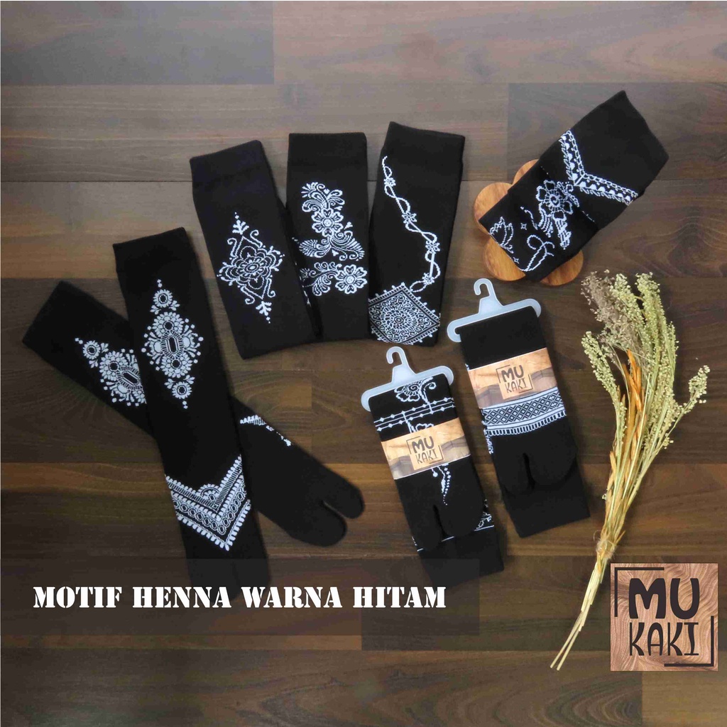 Kaos Kaki Jempol Warna Hitam Motif Henna Nylon Premium Mukaki