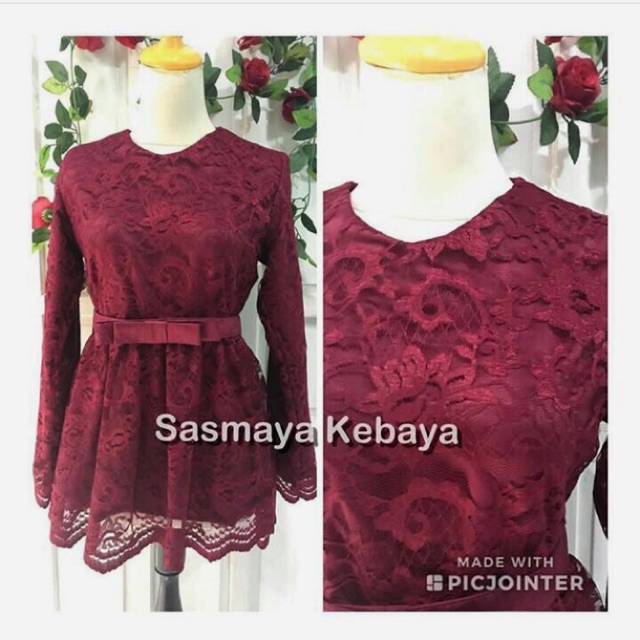 Kebaya Peplum belt maroon sasmaya