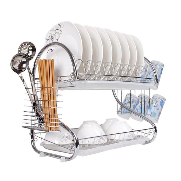 Rak Piring Stainless 2 Layer New Arrival Portable Peralatan Dapur Dish Drainer Ini Mudah Dibersihkan