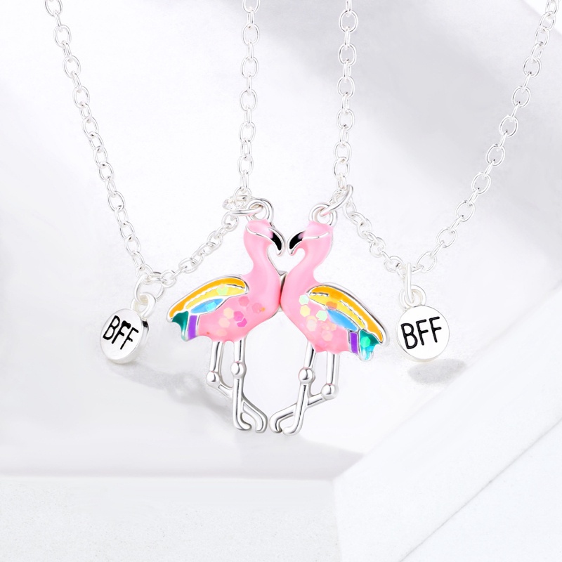 Fancyqube 2pcs Kalung Rantai Dengan Liontin Bentuk Flamingo Untuk Pesta Pertunangan