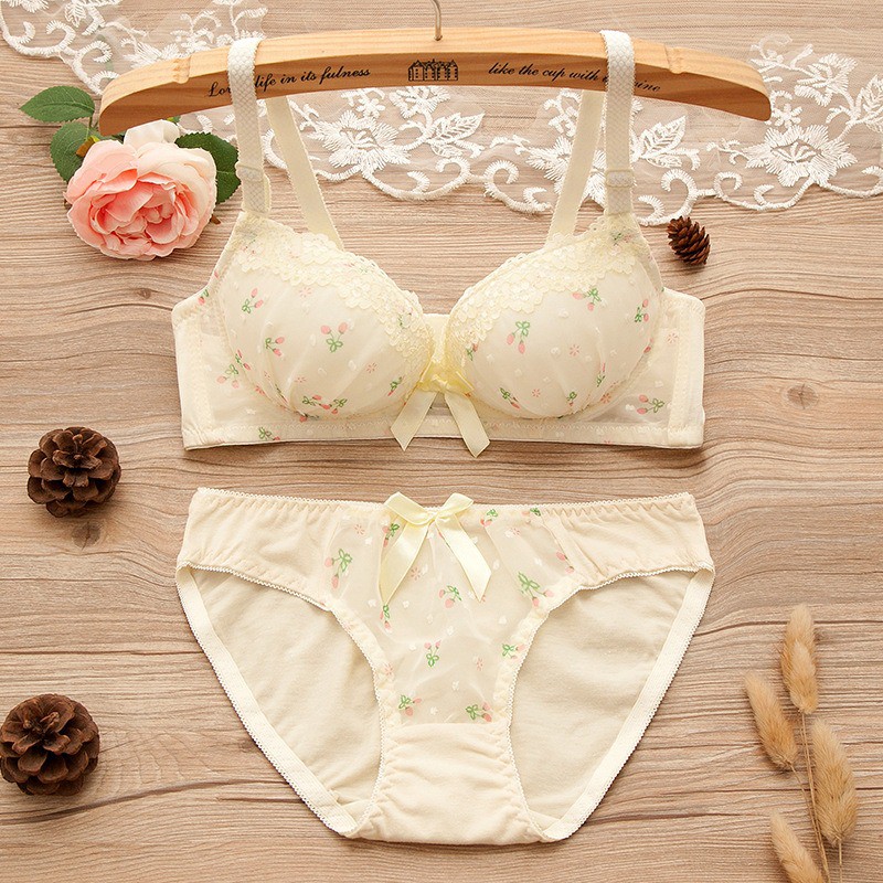 TERMURAH Set Bra / BH pakaian dalam cewek wanita bahan import korea seksi KR016 premium motif cherry