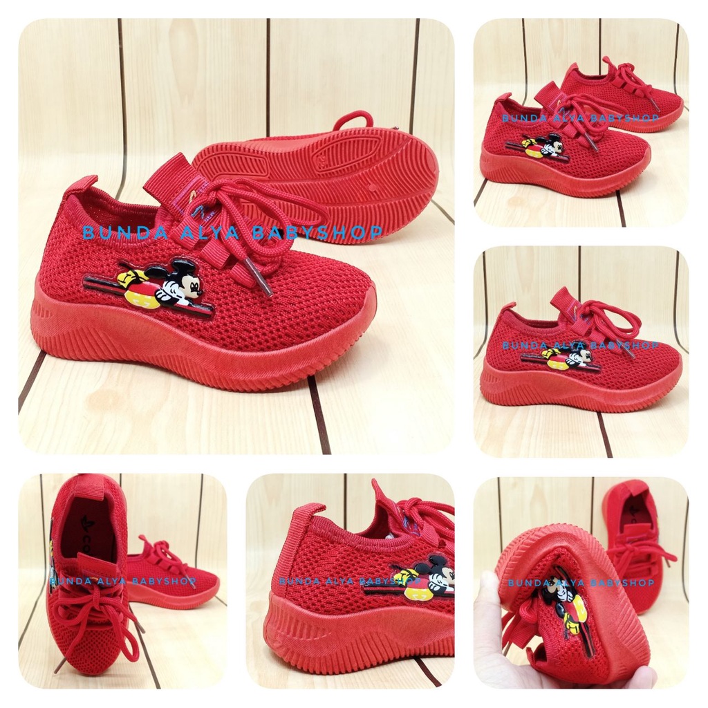 Sepatu Anak IMPORT Umur 2 3 4 Tahun MERAH Elastis Sepatu Anak Cowok Size 22 - 26 Kartun Lucu Alas Karet Anti Licin