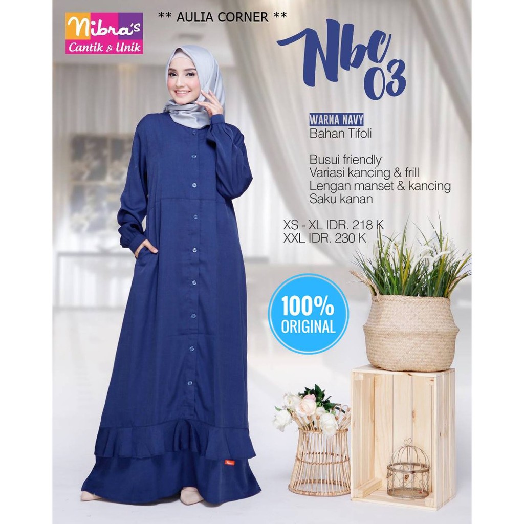 Busana Muslim Gamis Terbaru Nibras Nbc 03 Navy Original Desain Elegan