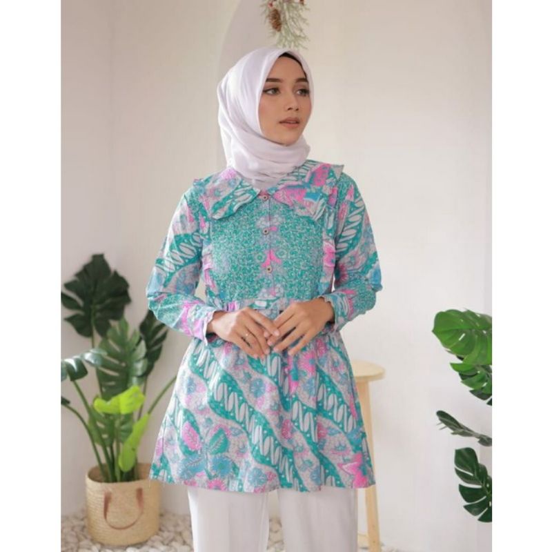 M L XL XXL Batik Wanita  ASJ SA HRB026 Kenongo Pekalongan Sogan Tulis-B soft hijau