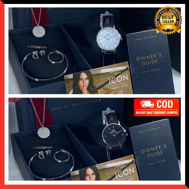 JAM TANGAN WANITA DW CLASSIC KULIT ORIGINAL KECIL CEWEK ANALOG FREE KALUNG CINCIN GELANG