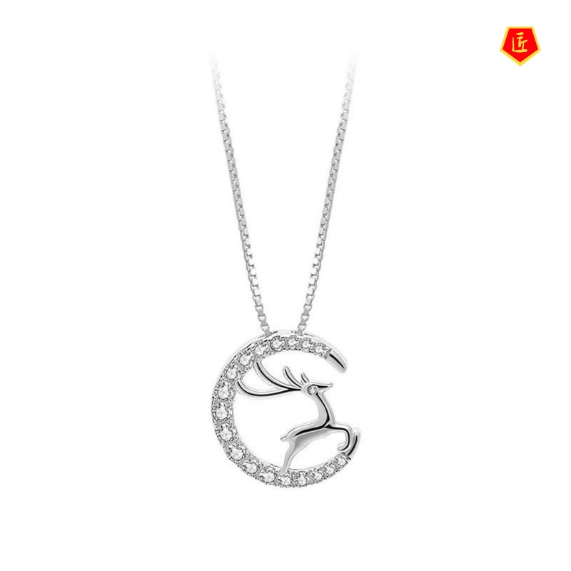 [Ready Stock]Elk Necklace Silver Female Light Luxury Minority Design Sense Simple Graceful