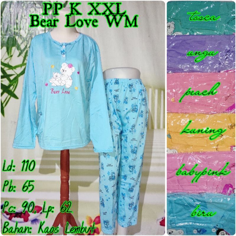 Geser[8]Motif>>> BAJU TIDUR JUMBO Ld 110 XXL PP KAMENLI DEWASA (100% REALPICT)-Bear Love WM