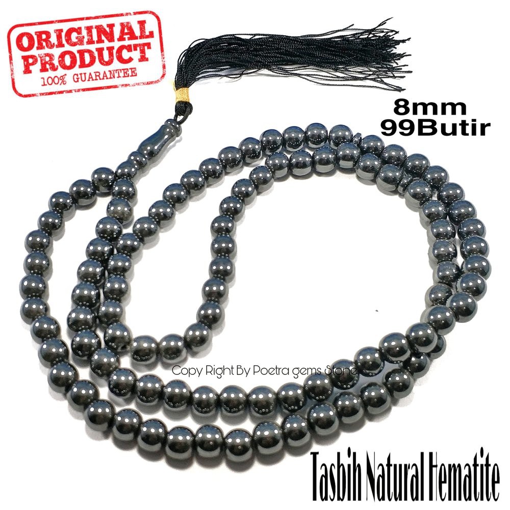 TASBIH NATURAL HEMATITE - BADAR BESI 8MM MODEL BULAT 99BUTIR DIJAMIN ASLI
