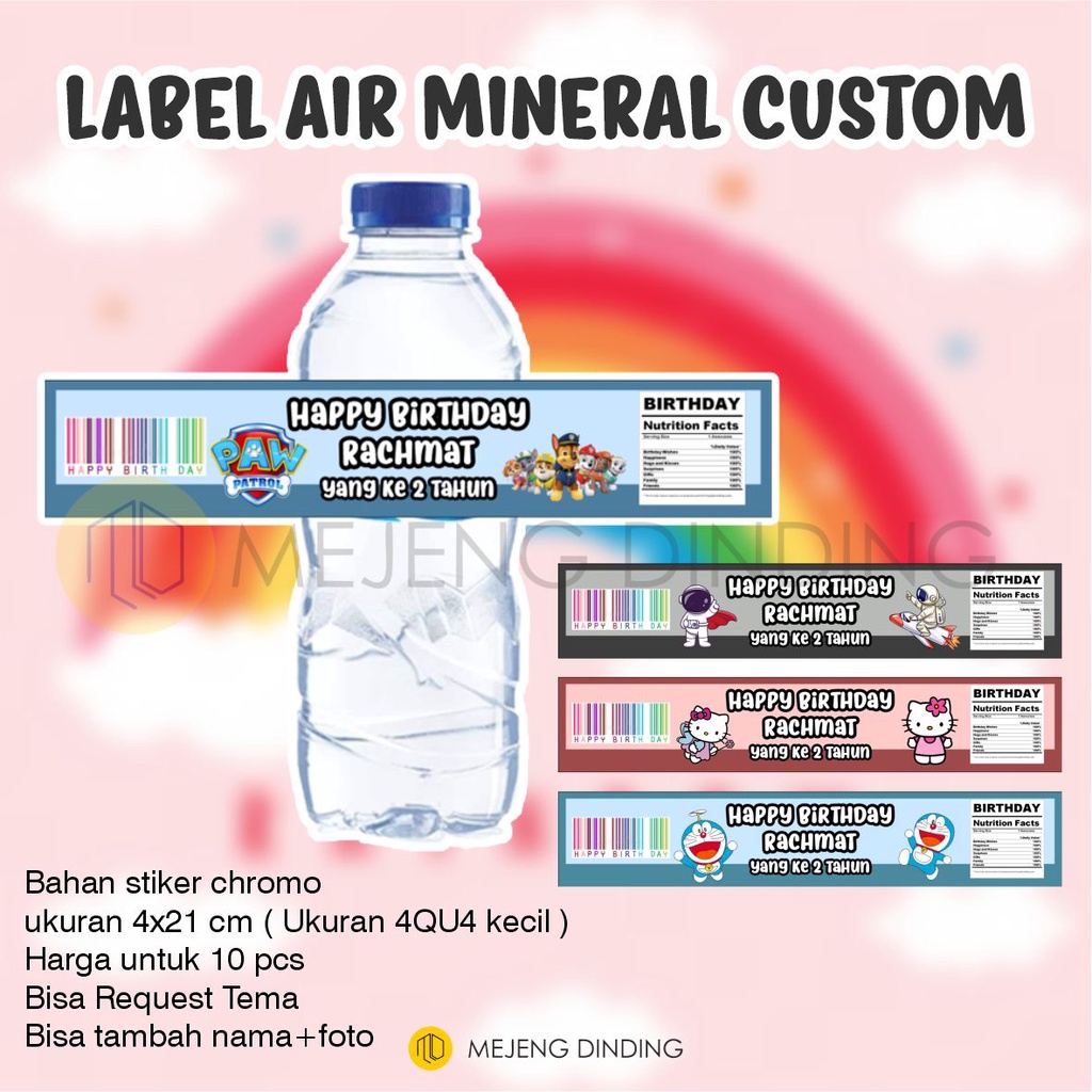 

(ISI 16 PCS) Stiker Ulang Tahun Anak Label Minuman Custom Botol Mineral Water 330 ML & 600 ML Free Design // LABEL MINUMAN BOTOL CUSTOM // LABEL MINUMAN ULANG TAHUN