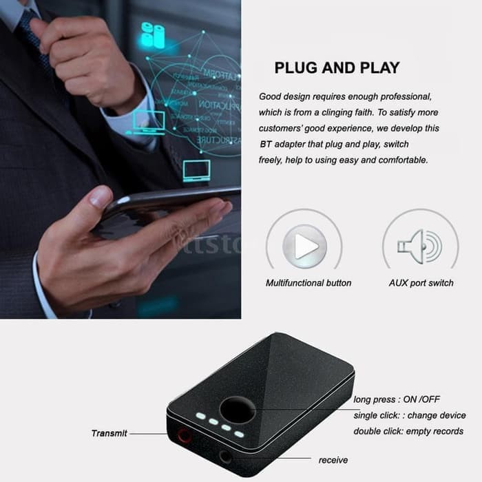 B8 Portable Wireless Bluetooth 2-in-1 Transmitter &amp; Receiver BT 4.1