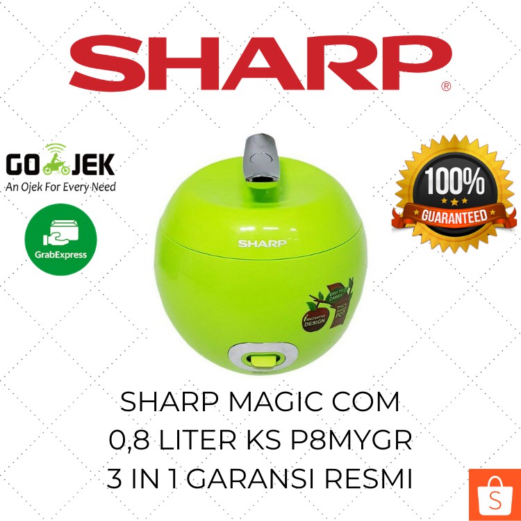 Sharp Rice Cooker Mini 3in1 0.8 Liter KS P8MY GR Magic Com Murah / Mejikom / Mejicom / Magicom Apel