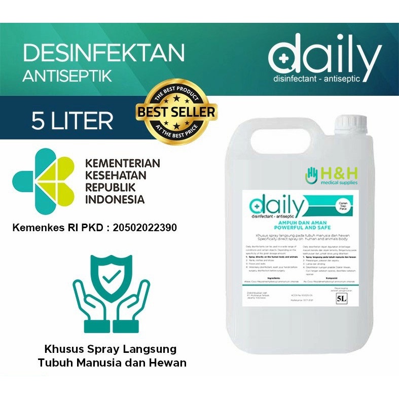 Daily Desinfektan Regular / Daily Disinfectant dan Antiseptic / Desinfektan Cair / Desinfektan 5 Liter / Desinfektan 5 Liter