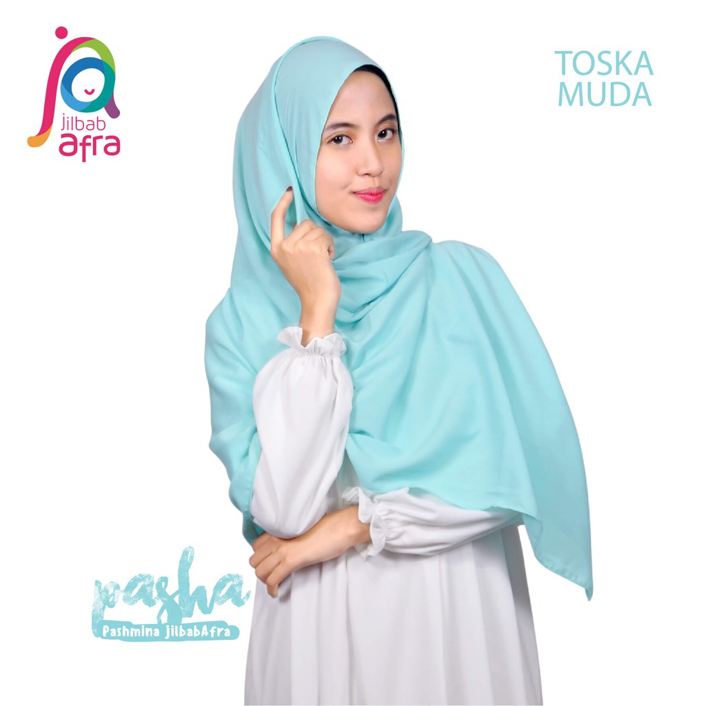 Jilbab Pashmina Pasha Toska Muda - Kerudung Pashmina Jilbab Afra - Bahan Wolfis, Lembut &amp; Adem