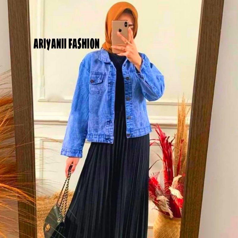 JAKET JEANS WANITA/JACKET CROP DENIM CEWEK/Jaket Jins BIONDY SNOWBLACK Murah CEWE