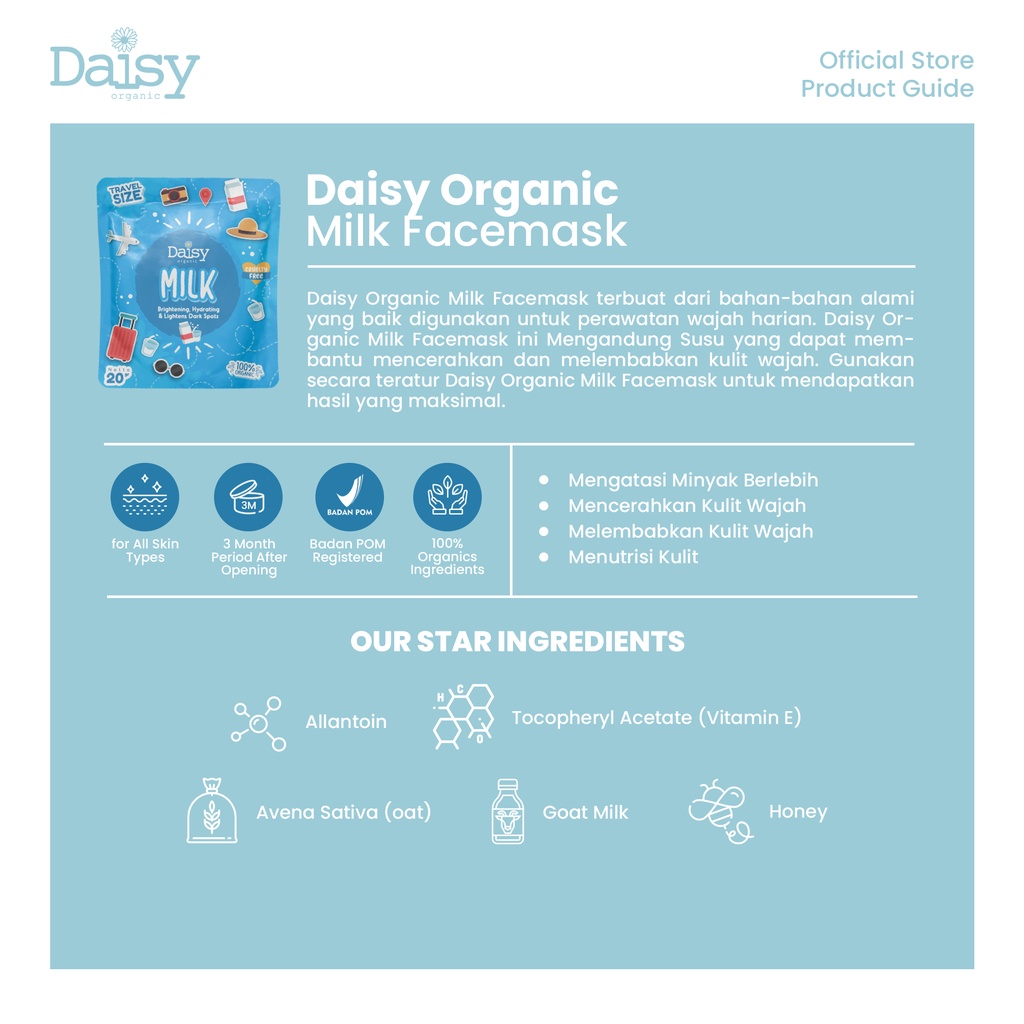 Daisy Organic Milk Facemask Travelsize Face Mask Masker Travel Size BPOM Original