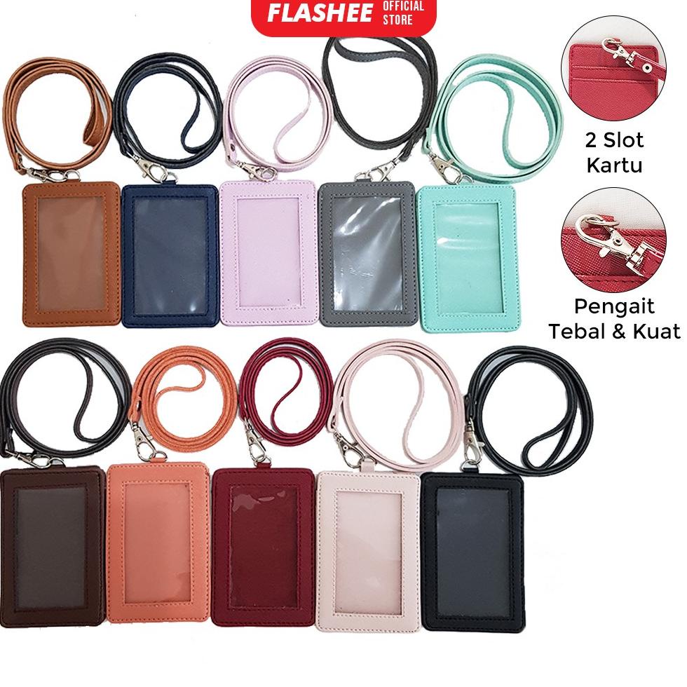 

((BISA COD)) Name Tag ID Card Holder Kulit Lanyard Termurah Berkualitas PU Leather Lanyard NameTag ID Card Holder
